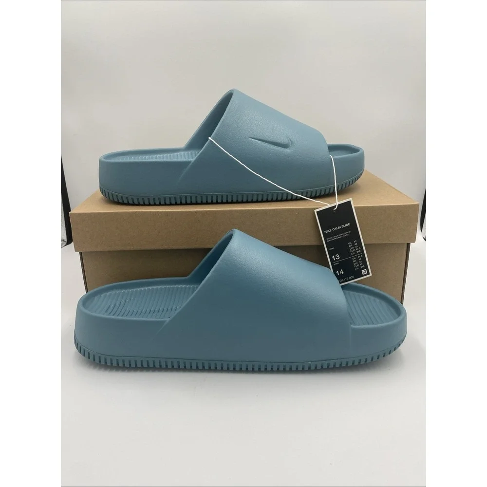 Nike Calm Slide Shoes Mens Size 13 Smokey Blue Slip On Rubber Sandals FD4116-005